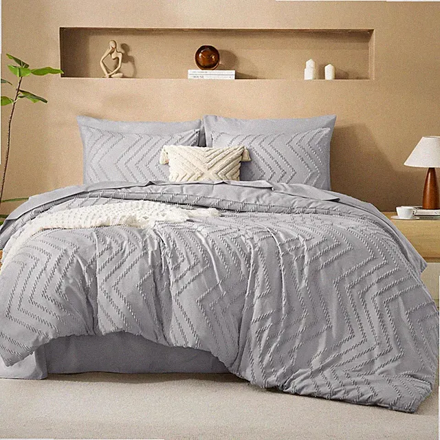 Light Grey Queen Comforter Set - 7 Piece Boho Bedding Set with Sheets & Shams
