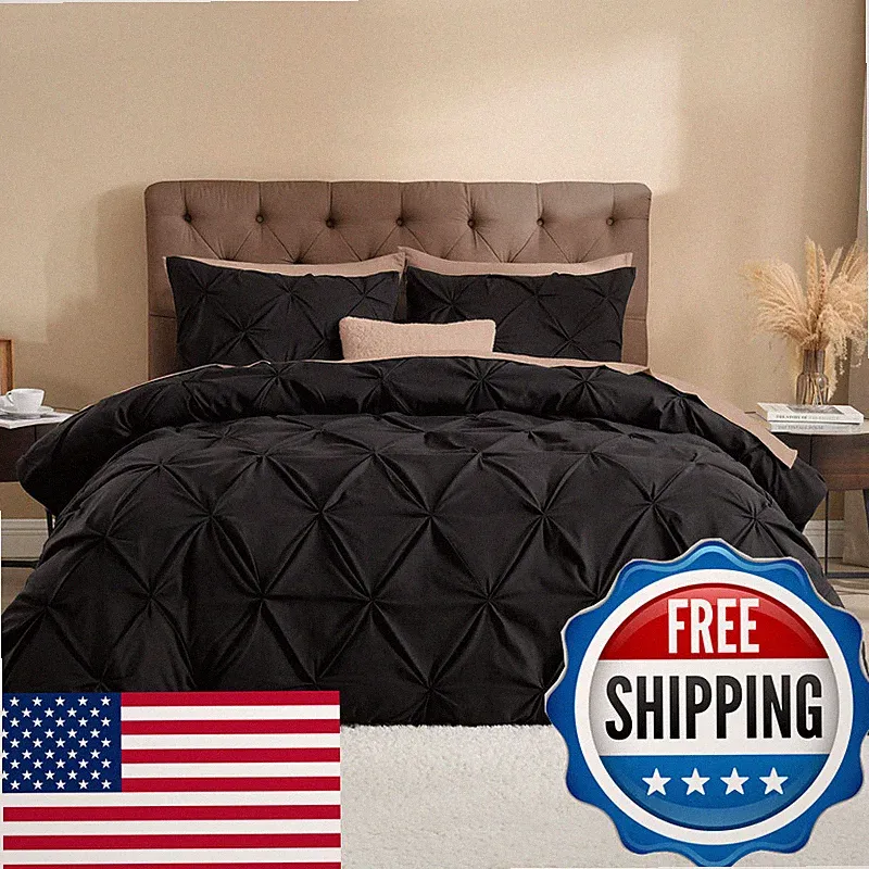 Litanika Black Pinch Pleat Duvet Cover Full79X90Inch 3 Pieces1 Duvet Cover 2