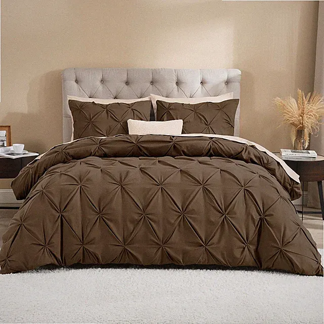 Litanika Brown California King Pinch Pleat Duvet Cover 3 Piece Microfiber Beddin