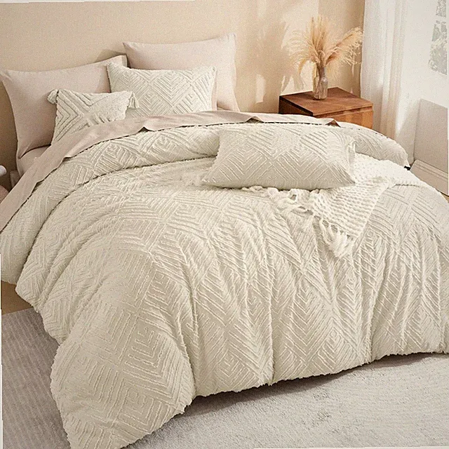 Litanika Cal King Comforter Oatmeal Beige 3 Pc Boho Tufted Bedding