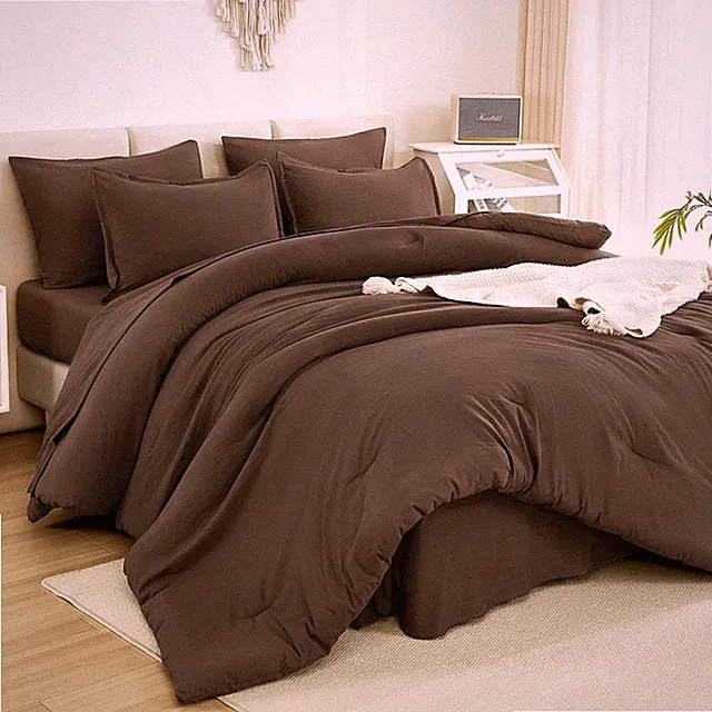 Litanika California King Comforter Set Brown - 7 Pieces Bed In A Bag Cal King