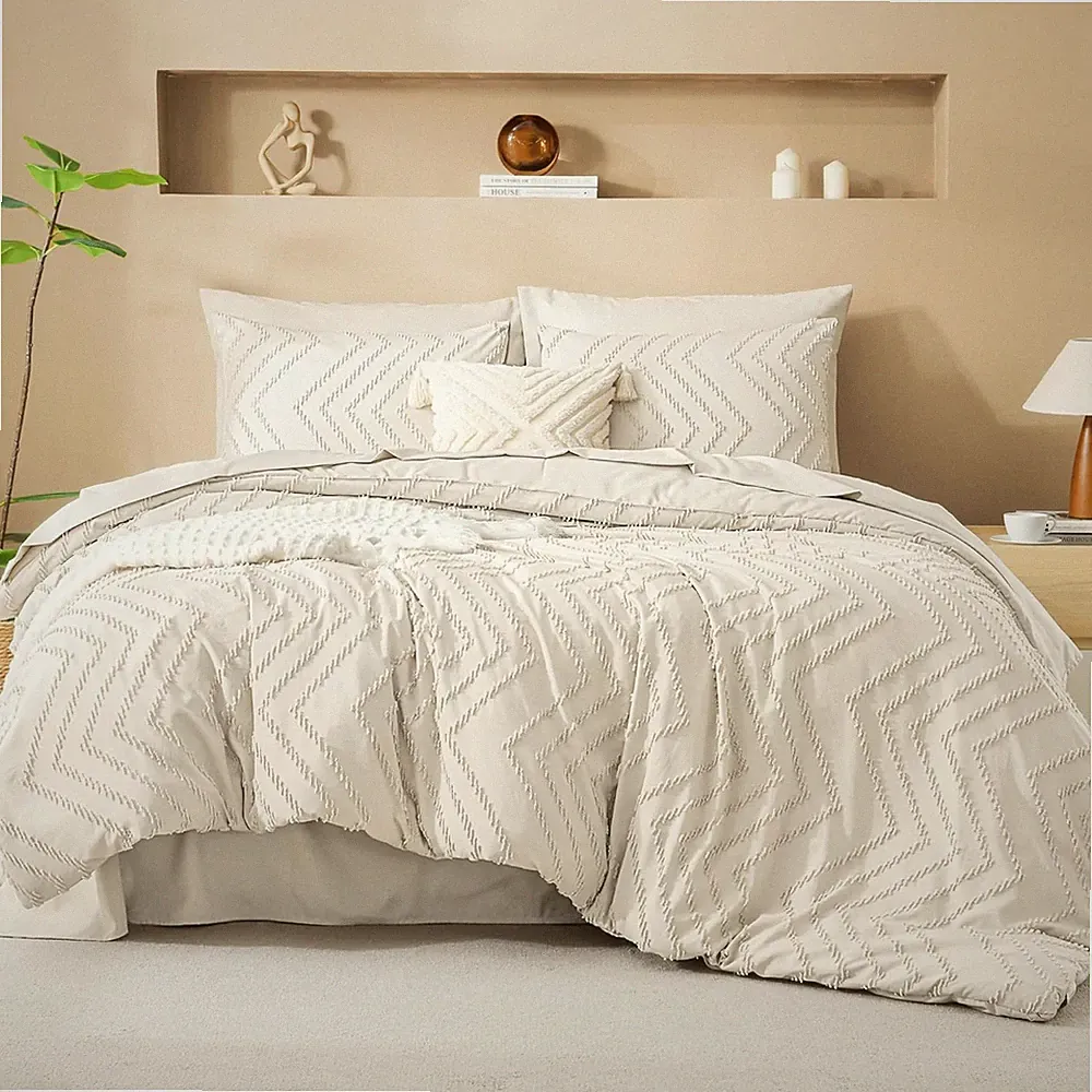 Litanika California King Comforter Set with Sheets Beige - 7 Pieces Bed in a Bag