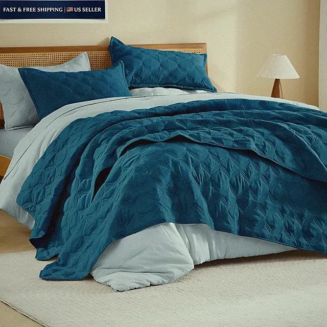 Litanika California King Quilt Set (112"x104"), Teal Blue