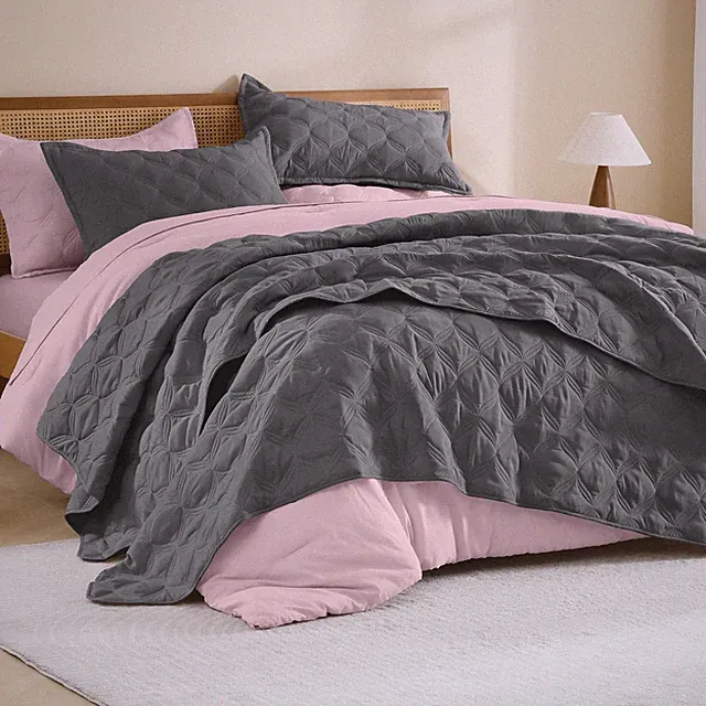 Litanika California King Size Quilt Set Grey- Oversized Lightweight Comforter...