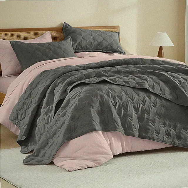 Litanika California King Size Quilt Set Grey- Oversized Lightweight Comforter Be