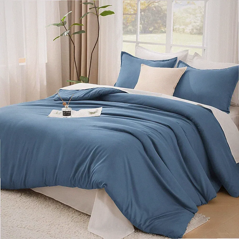 Litanika Comforters Full Size Ocean Blue, 3 Pieces Lightweight Solid Bedding Set