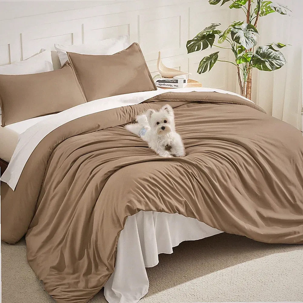 Litanika King Comforter Set 3 Piece 104x90 Taupe Solid Bedding