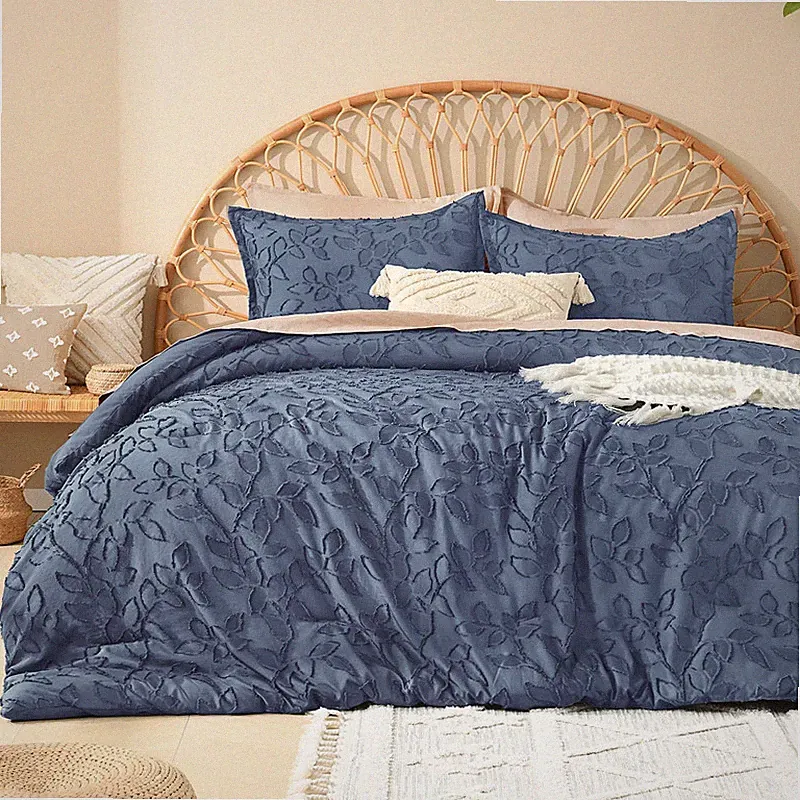 Litanika King Size Comforter Set Ocean Blue 3 Piece Cream Boho Tufted Bedding