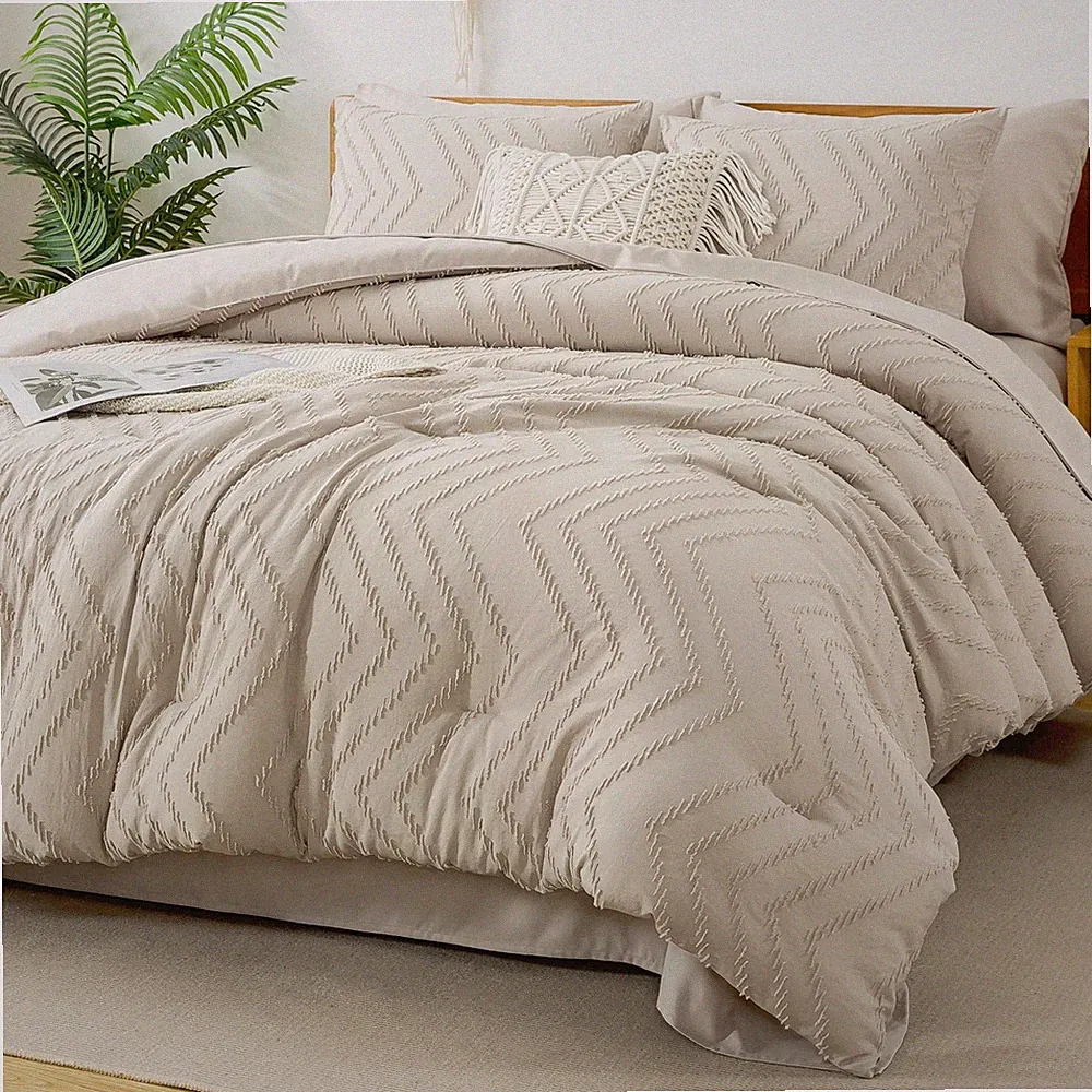 Litanika King Size Comforter Set with Sheets Beige - 7 Pieces Bed in a Bag Ki...