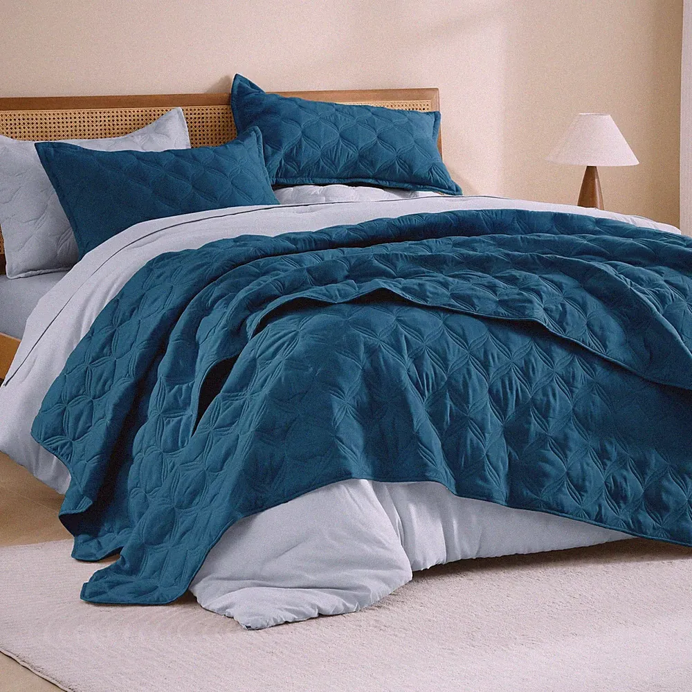 Litanika King Size Quilt Bedding Set - Teal Lightweight Comforter Bedspreads &