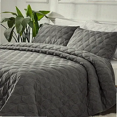 Litanika King Size Quilt Set Grey, Lightweight Comforter Gray - 3 Pieces