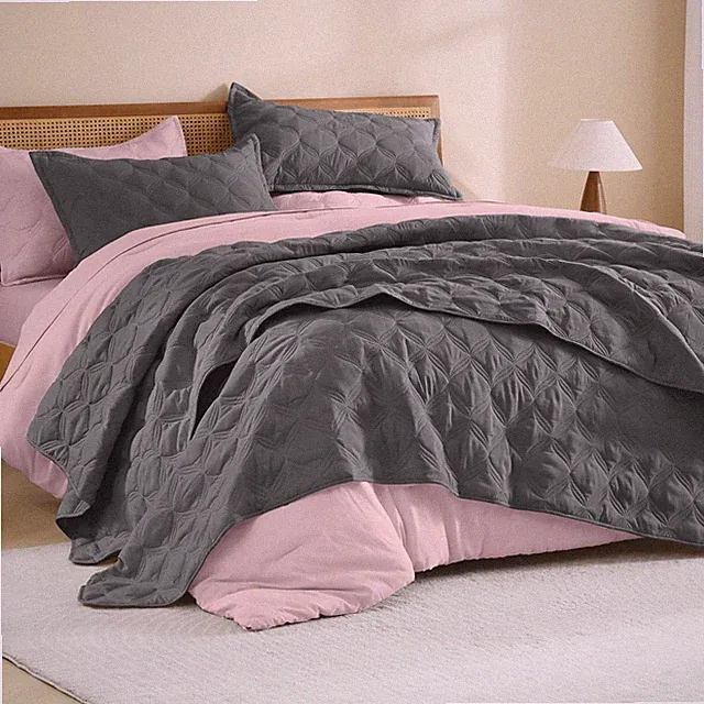Litanika King Size Quilt Set Grey, Lightweight Comforter Gray - 3 Pieces Beds...