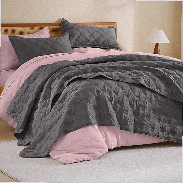 Litanika King Size Quilt Set Grey, Lightweight Comforter Gray - 3 Pieces Bedspre