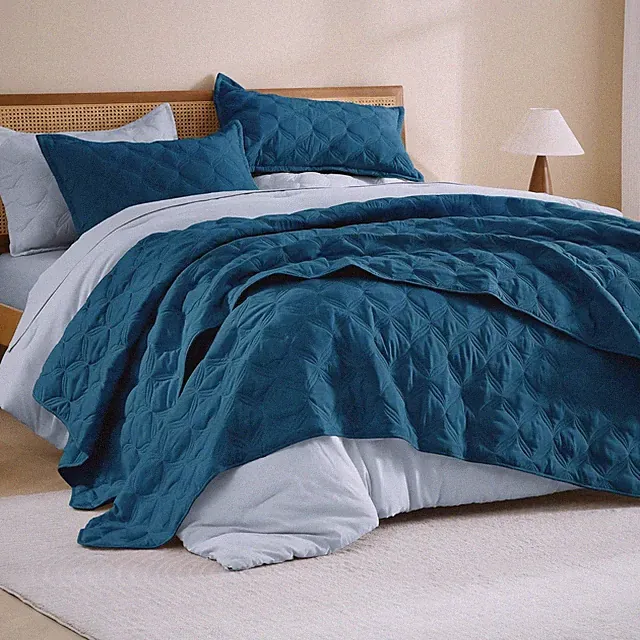 Litanika King Size Quilt Set Teal - Turquoise Summer Bedspreads & Coverlets