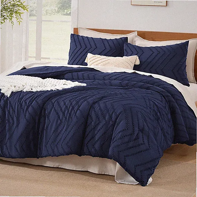 Litanika Navy Blue Queen Size Comforter Sets, 3 Pieces Lightweight Chevron Tu...