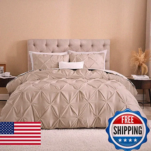 Litanika Oatmeal California King Pinch Pleat Duvet Cover 3-Piece Microfiber Bedd