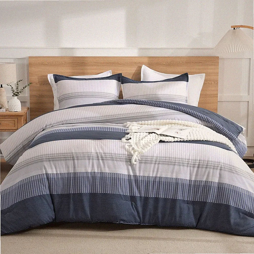 Litanika Queen Comforter Set 3 Piece Black Blue