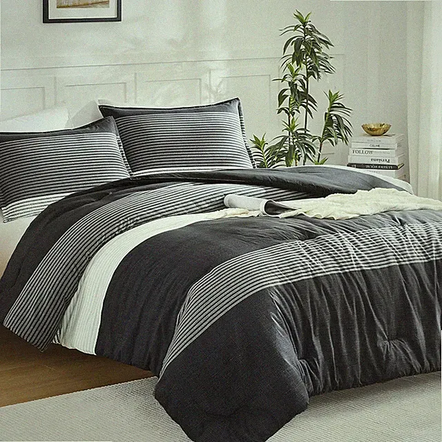 Litanika Queen Comforter Set Black White Grey - 3 Pieces Lightweight Summer