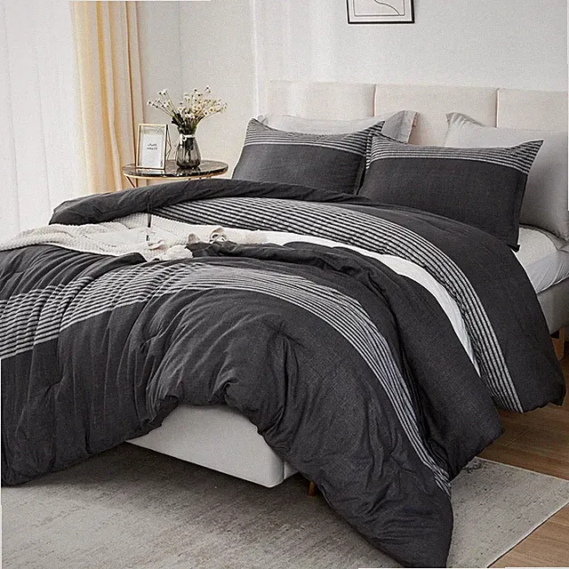 Litanika Queen Comforter Set Black White Grey - 3 Pieces Queen
