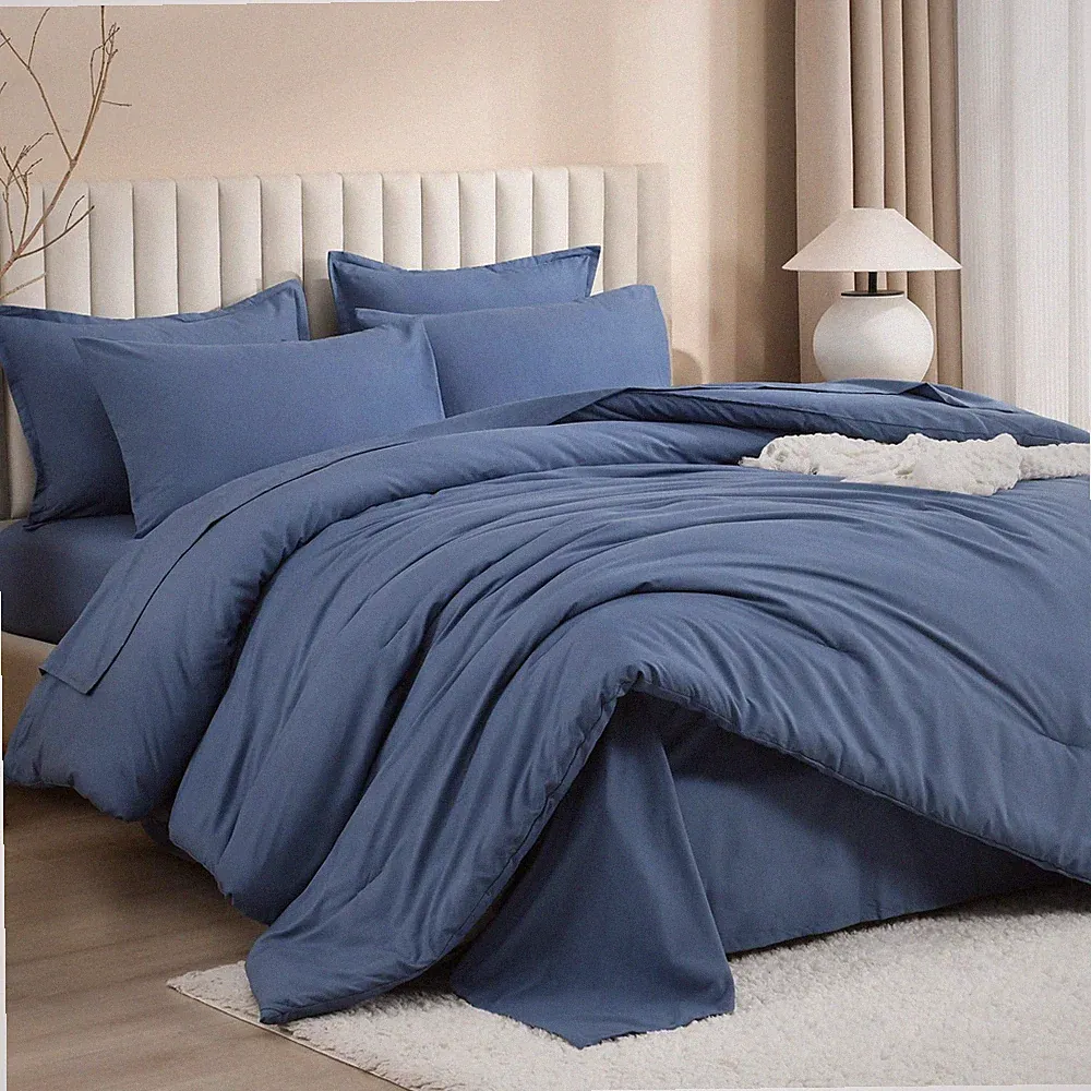 Litanika Queen Comforter Set Ocean Blue 7-Piece Bedding Set Ultra Soft