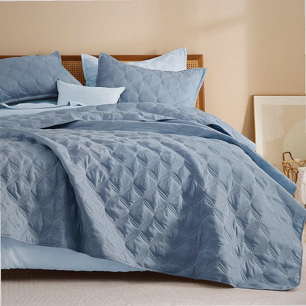 Litanika Queen Quilt Bedding Set Grayish Blue Summer Lightweight Soft Comforter