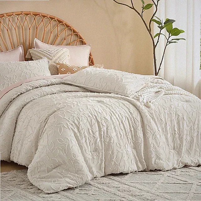 Litanika Queen Size Comforter Set Beige, 3 Piece Cream Boho Tufted Bedding, F...