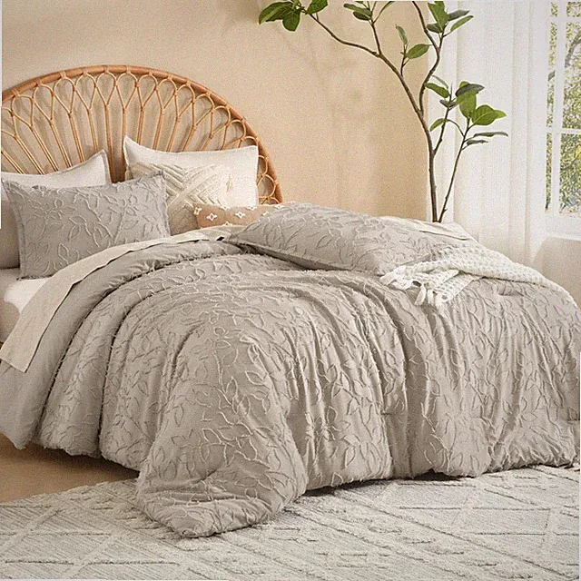 Litanika Queen Size Comforter Set Oatmeal Beige 3 Piece Boho Tufted Bedding Khak