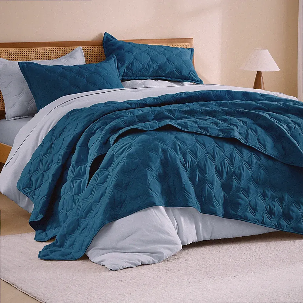 Litanika Queen Size Quilt Bedding Set Teal Lightweight Comforter Bedspread 3-Pie