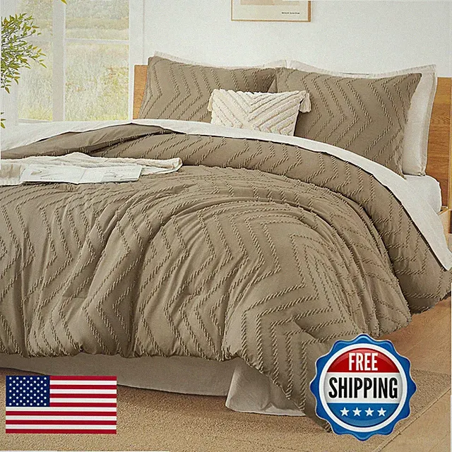 Litanika Taupe Queen Size Comforter Sets 3 Pieces Lightweight Chevron Tufted