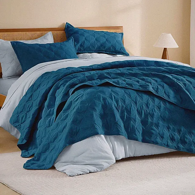 Queen Size Quilt Bedding Set Teal - Full Lightweight Comforter Bedspreads & Cove